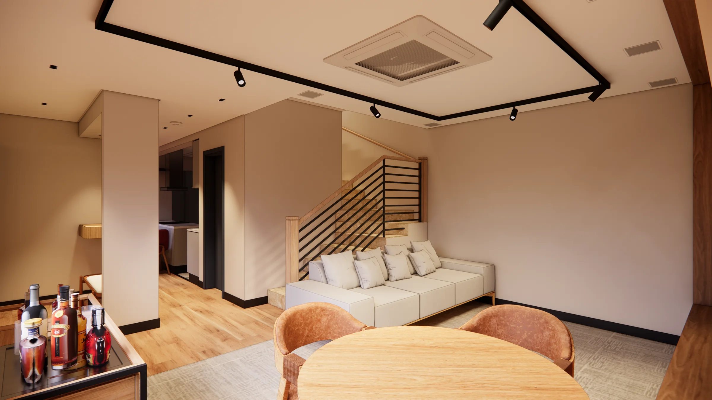 Proposta 3D para sala e escada