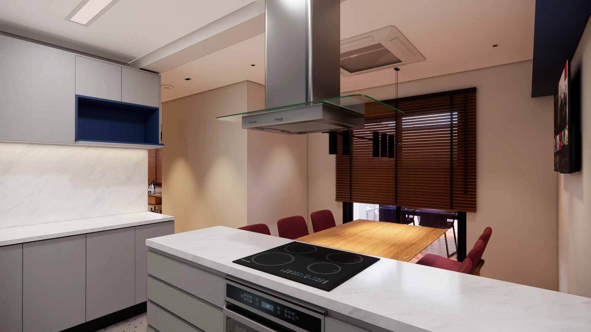 Proposta 3D da cozinha no pavimento térreo, vista 2