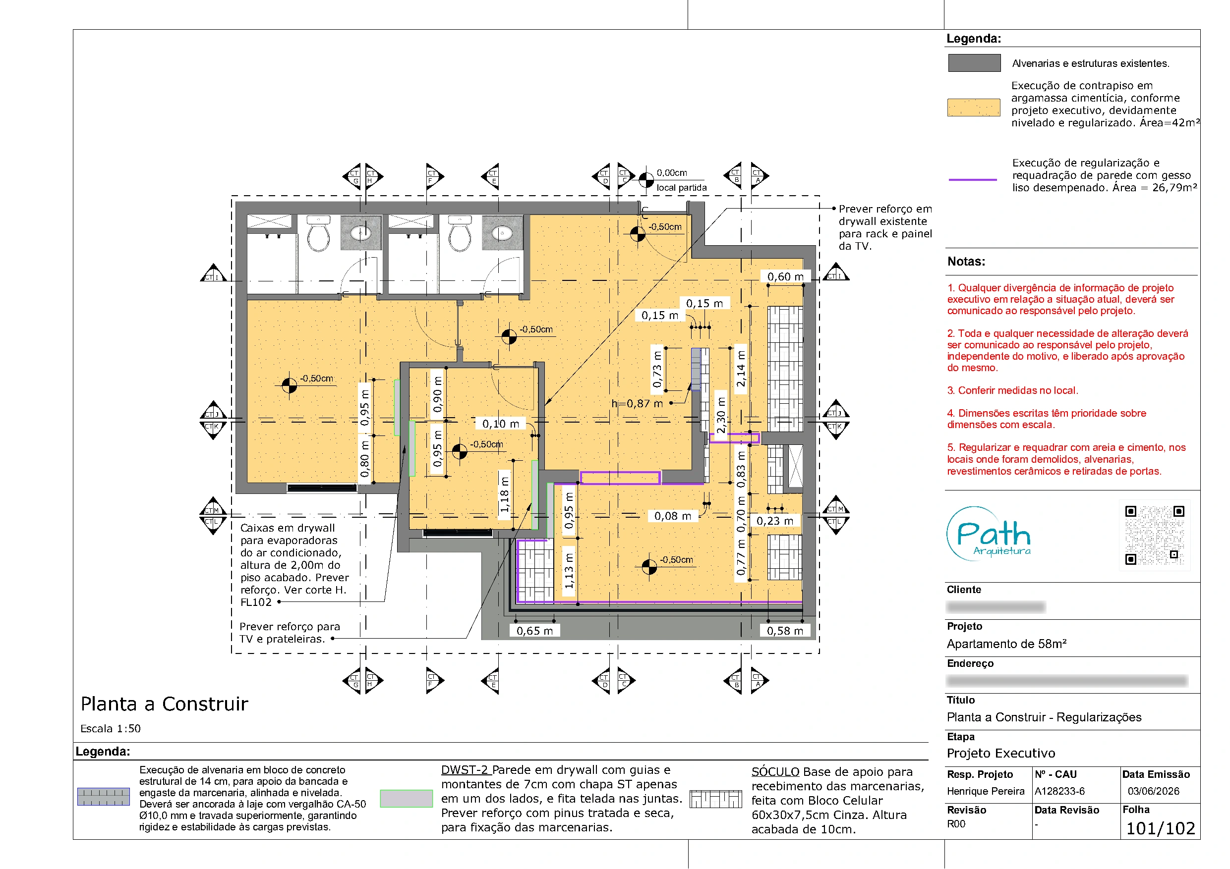 Folha de arquitetura do projeto executivo de Butantã · 58 m²