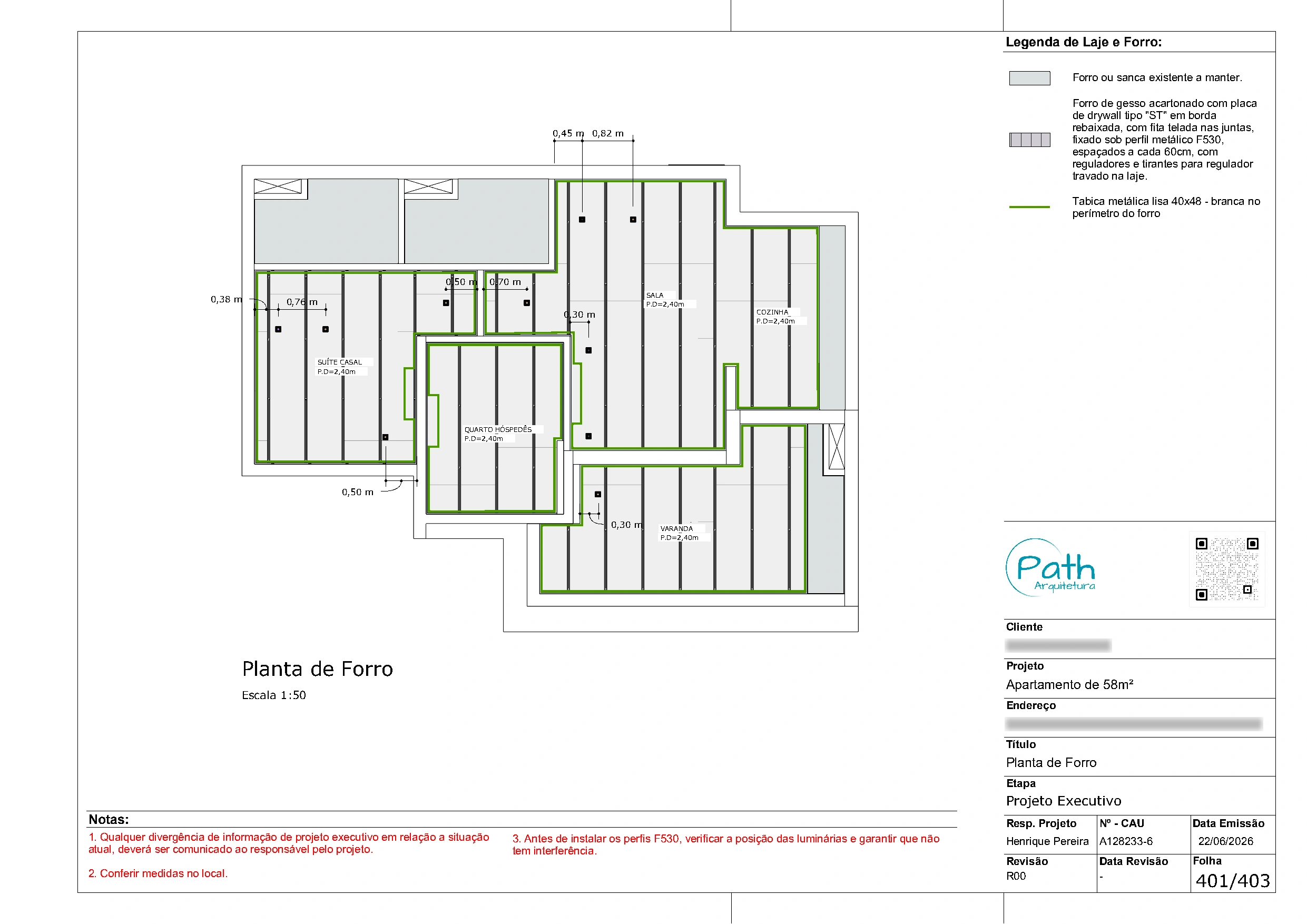 Folha de forro do projeto executivo de Butantã · 58 m²