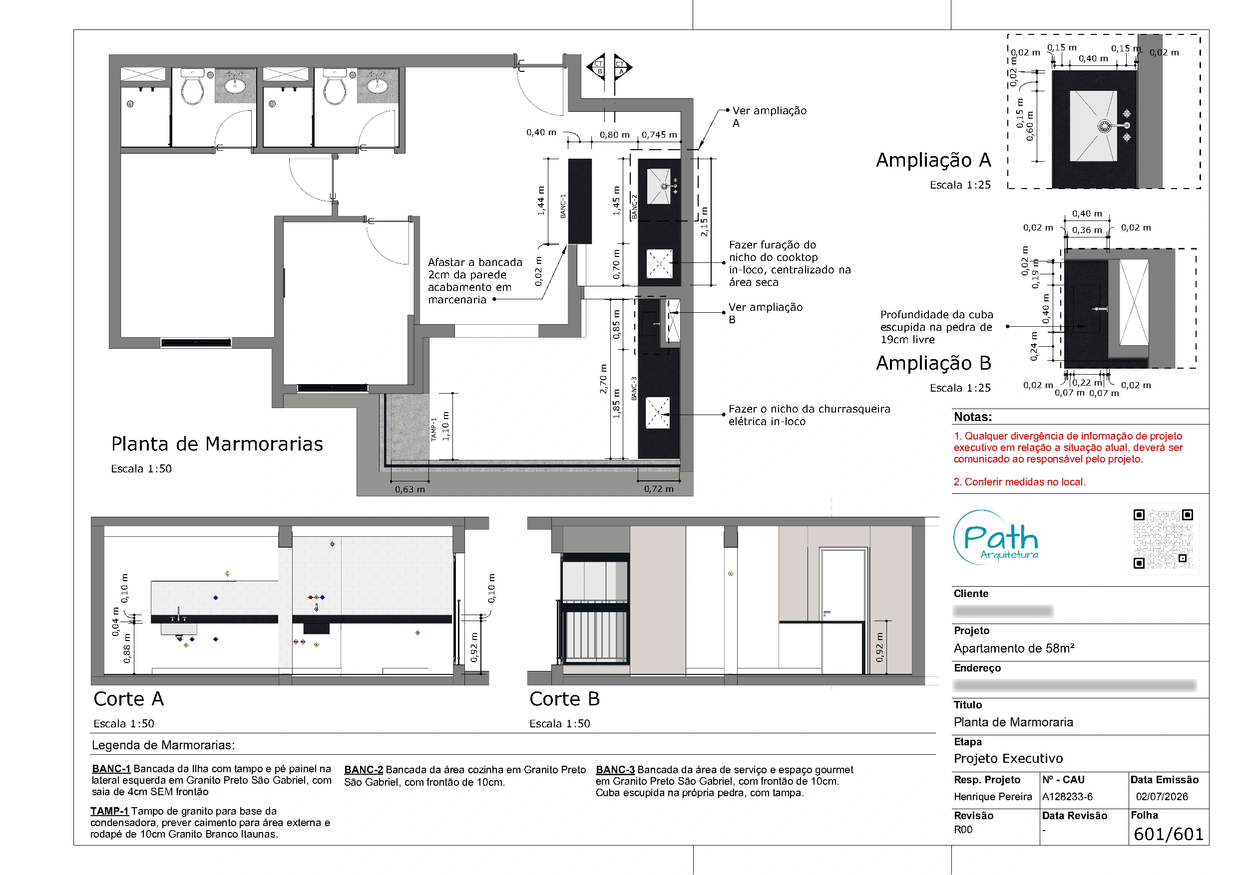 Folha de marmoraria do projeto executivo de Butantã · 58 m²