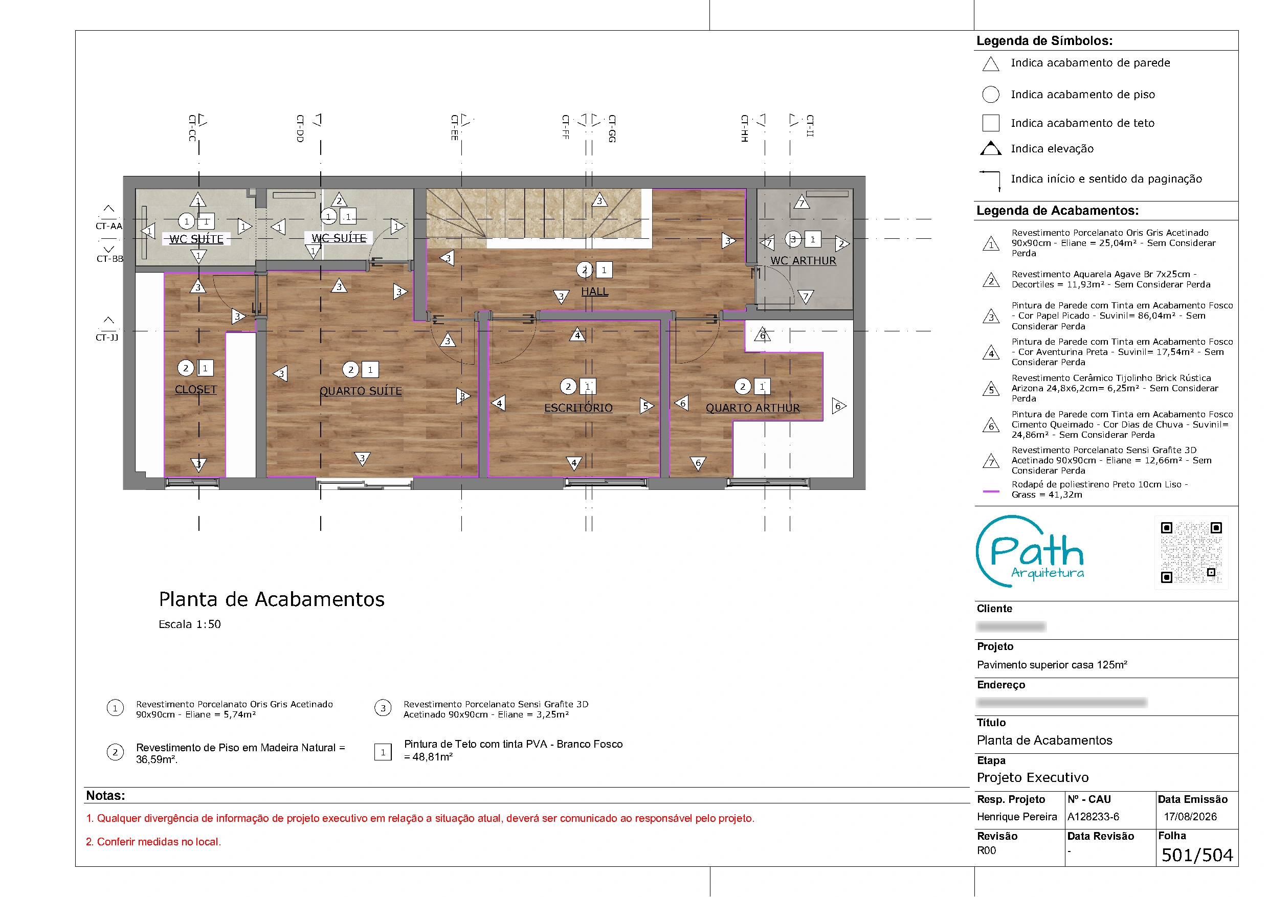 Folha de acabamentos do projeto executivo de Casa 24