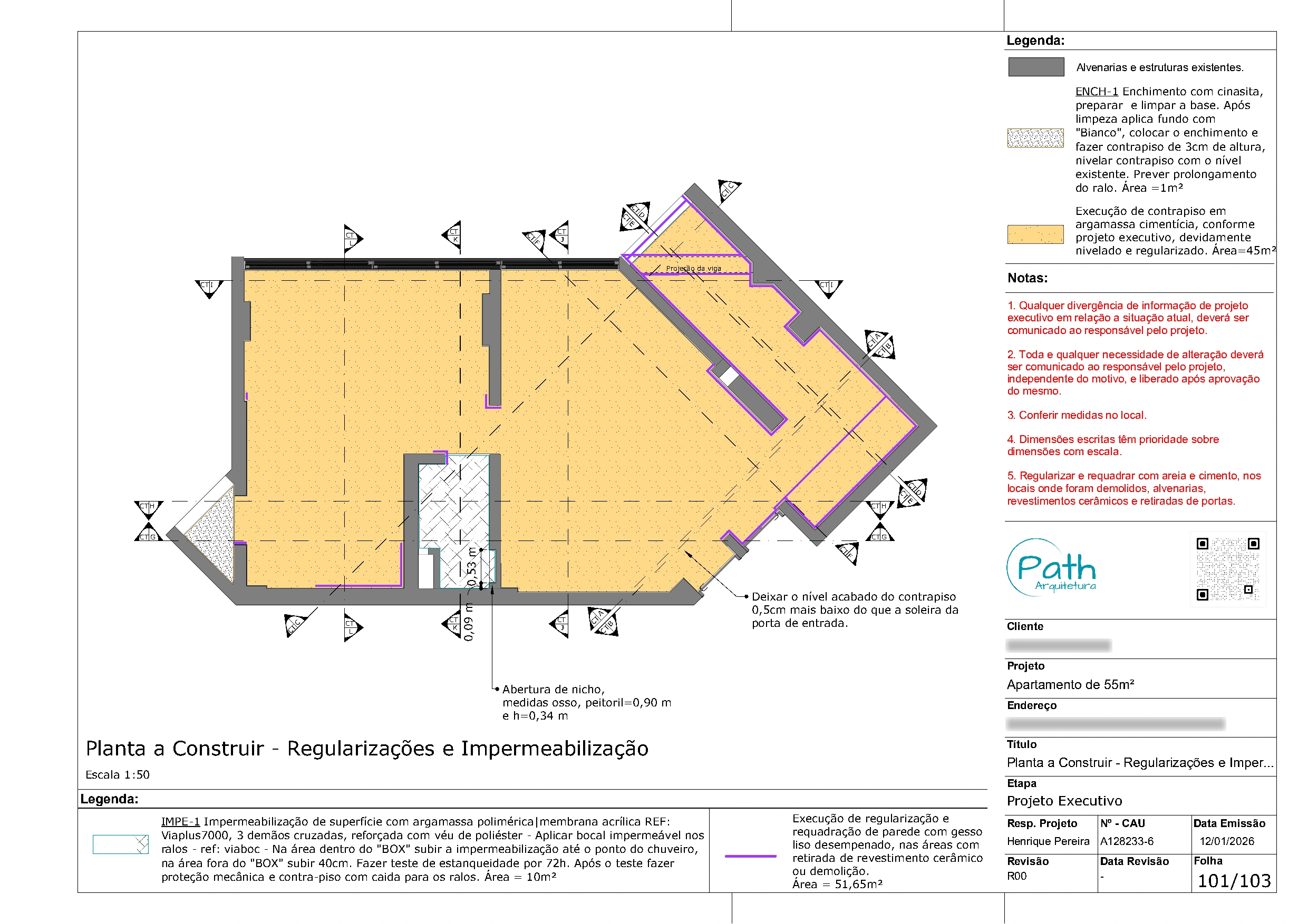 Folha de arquitetura do projeto executivo de Morumbi · 52 m²
