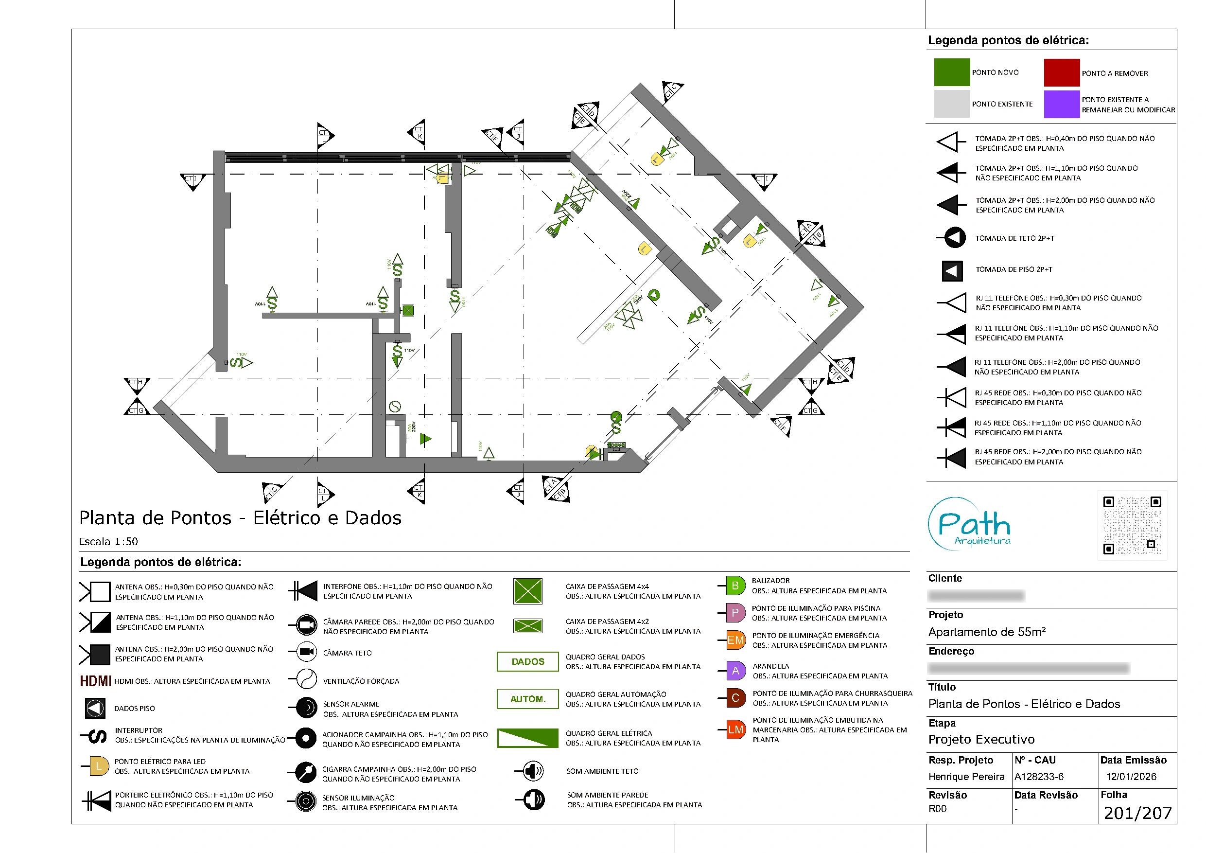 Folha de elétrica e dados do projeto executivo de Morumbi · 52 m²