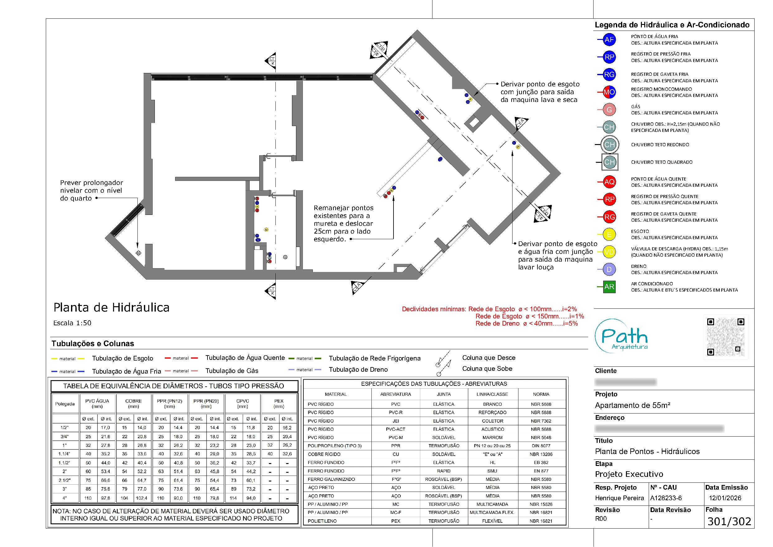 Folha de hidráulica do projeto executivo de Morumbi · 52 m²