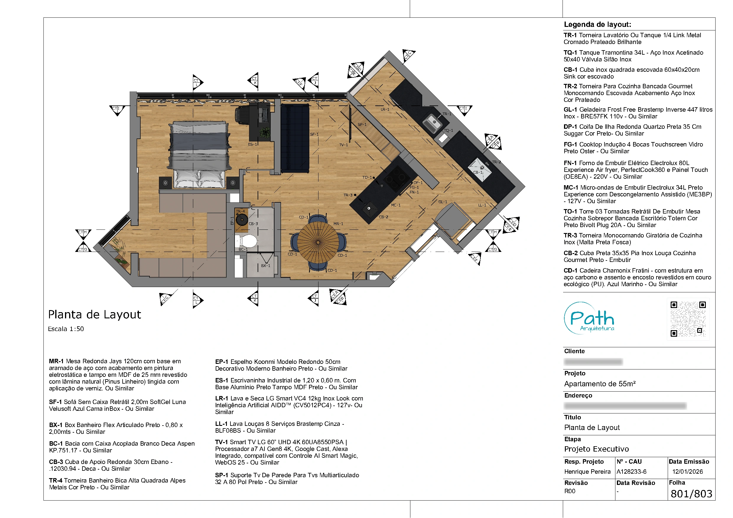 Folha de layout do projeto executivo de Morumbi · 52 m²