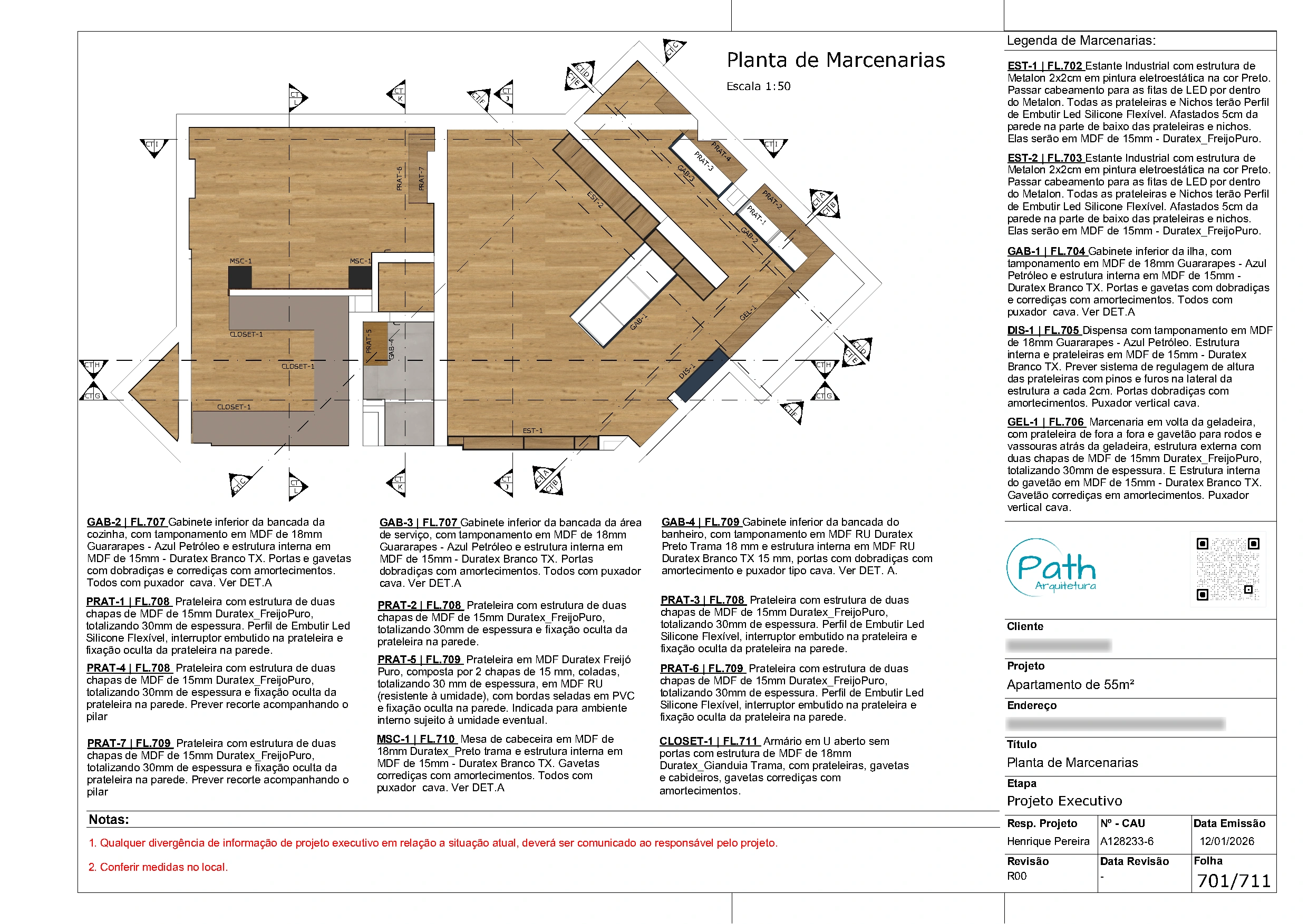 Folha de marcenaria do projeto executivo de Morumbi · 52 m²