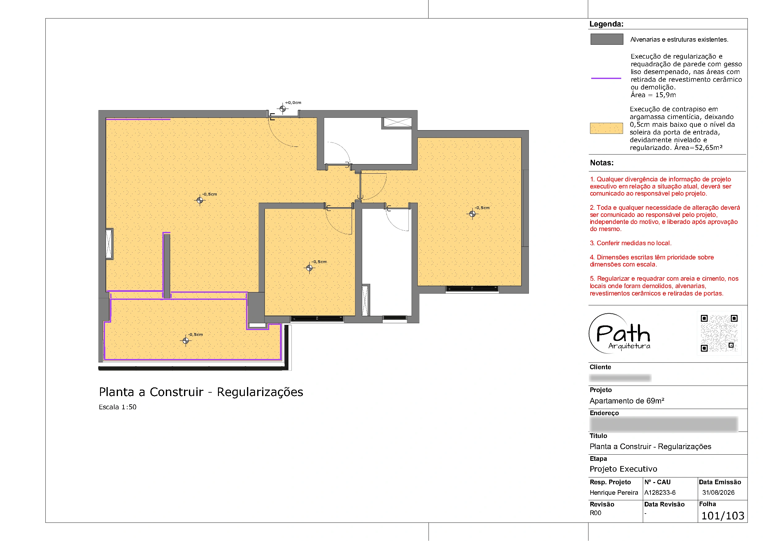 Folha de arquitetura do projeto executivo de São José dos Campos · 69 m²