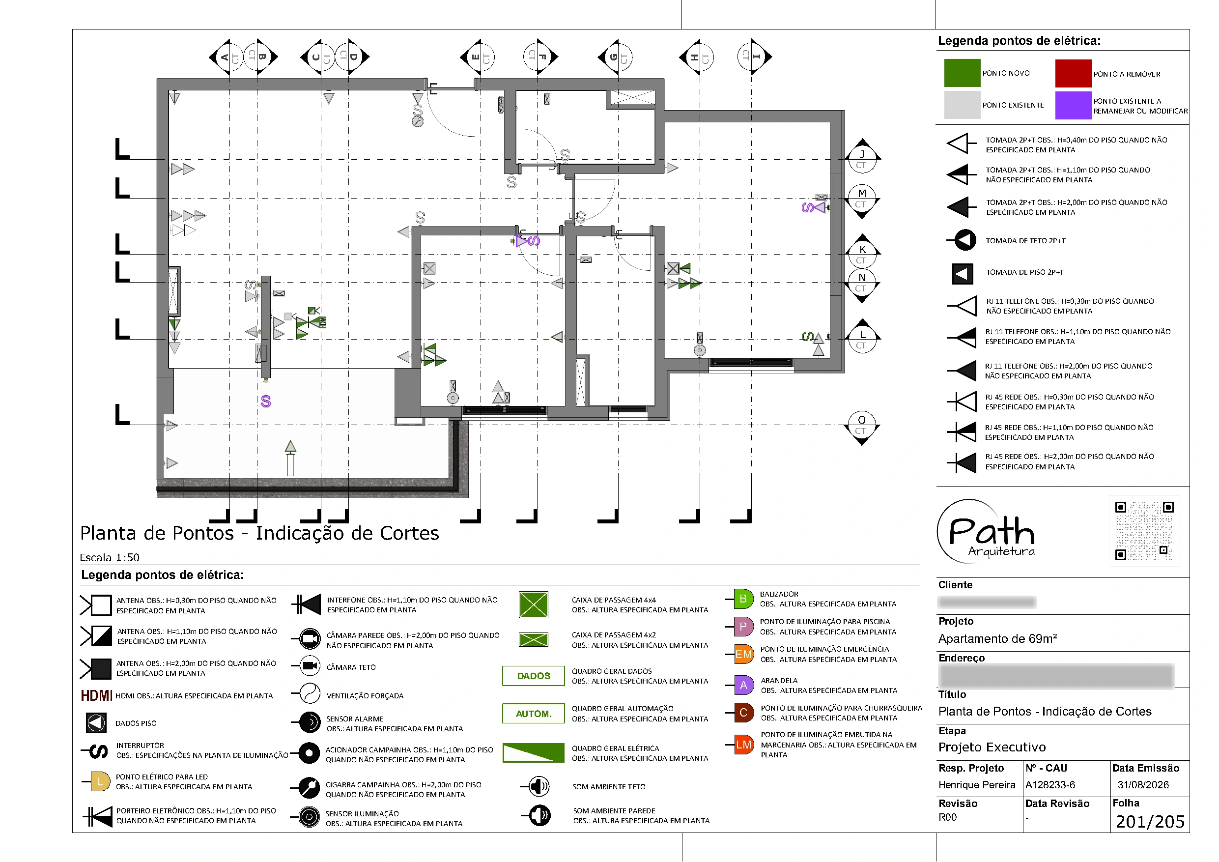 Folha de elétrica e dados do projeto executivo de São José dos Campos · 69 m²