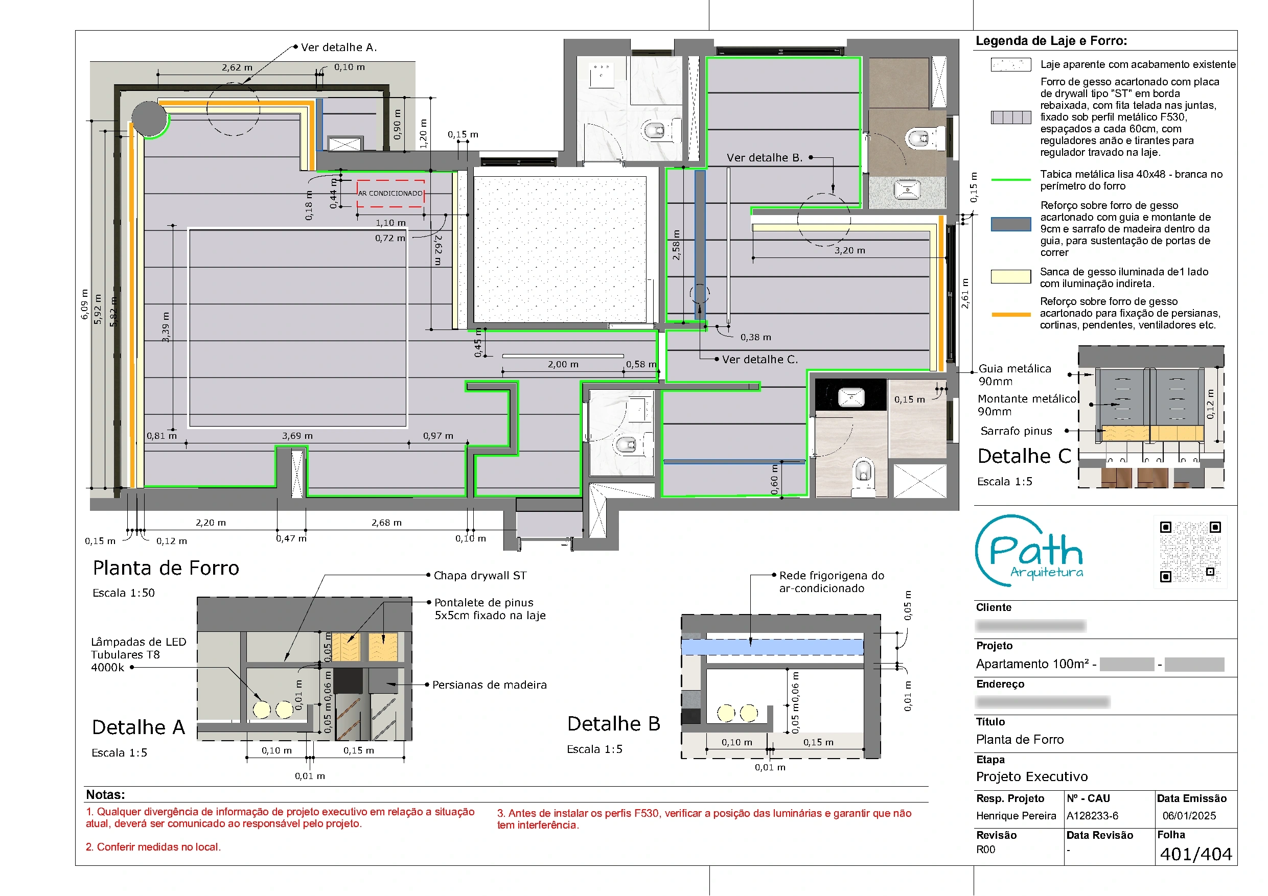 Folha de forro do projeto executivo de apartamento no Brooklin · 100 m²