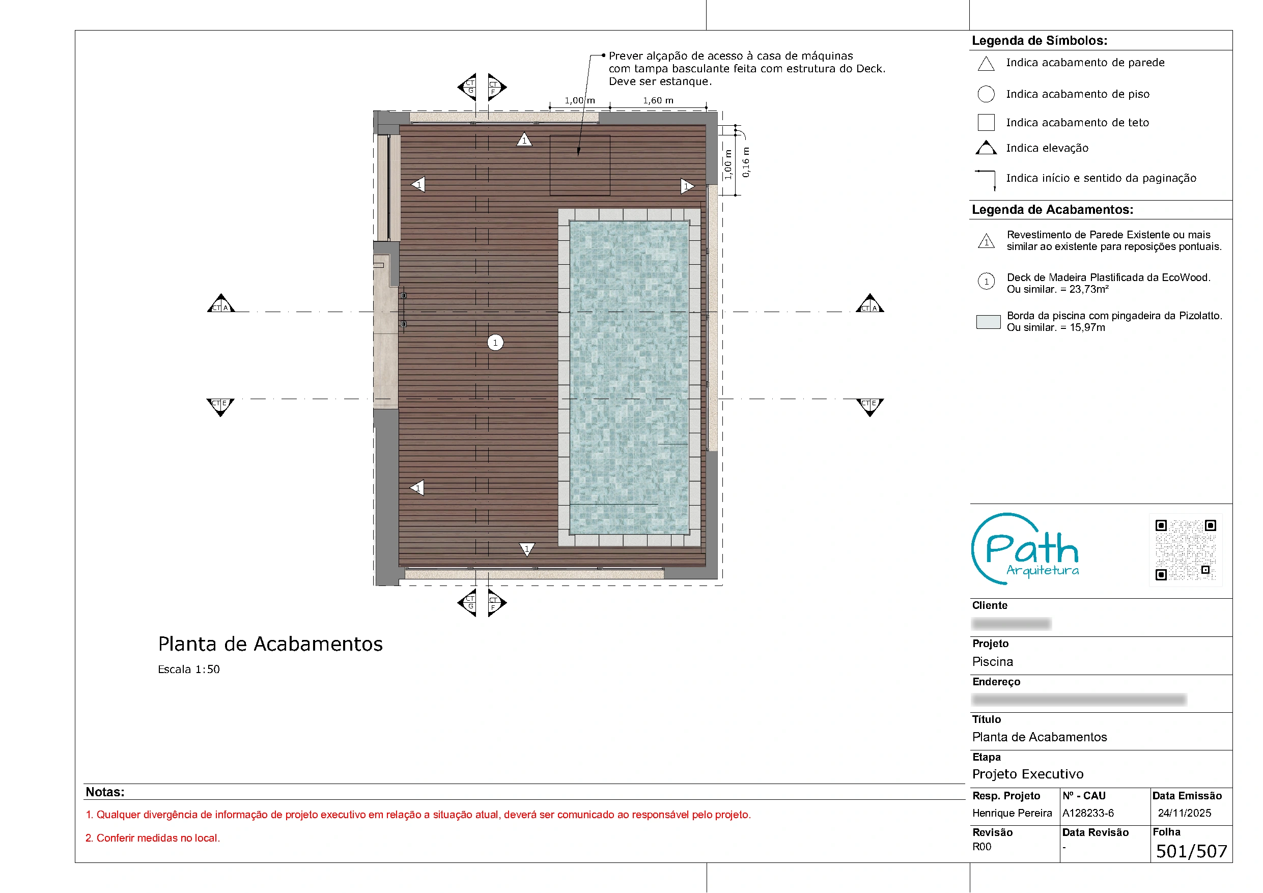 Folha de acabamentos do projeto executivo de cobertura duplex de 403 m²