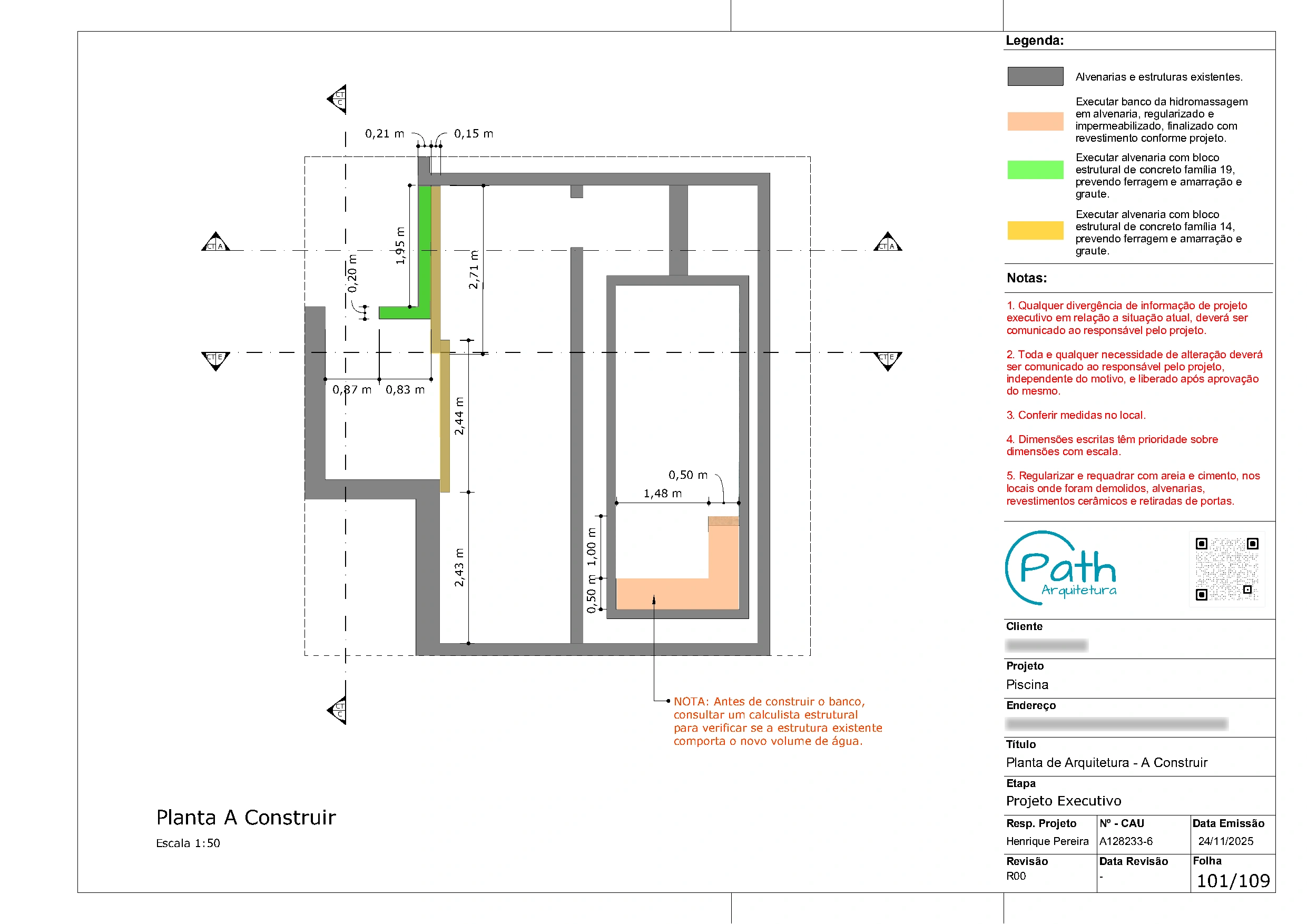 Folha de arquitetura do projeto executivo de cobertura duplex de 403 m²
