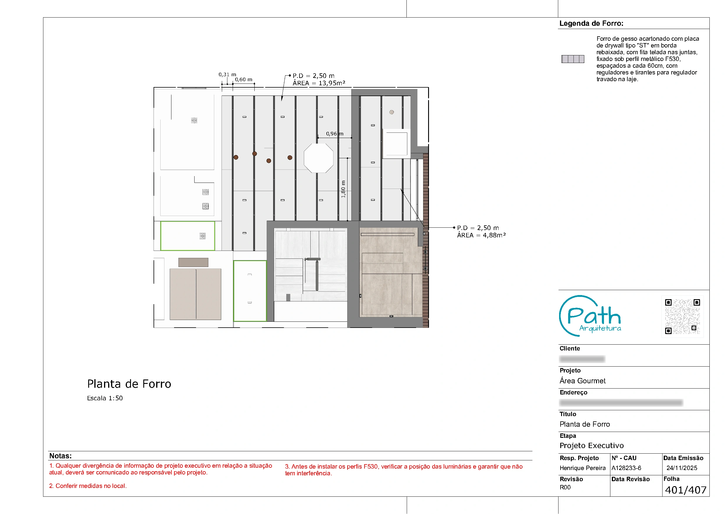 Folha de forro do projeto executivo de cobertura duplex de 403 m²