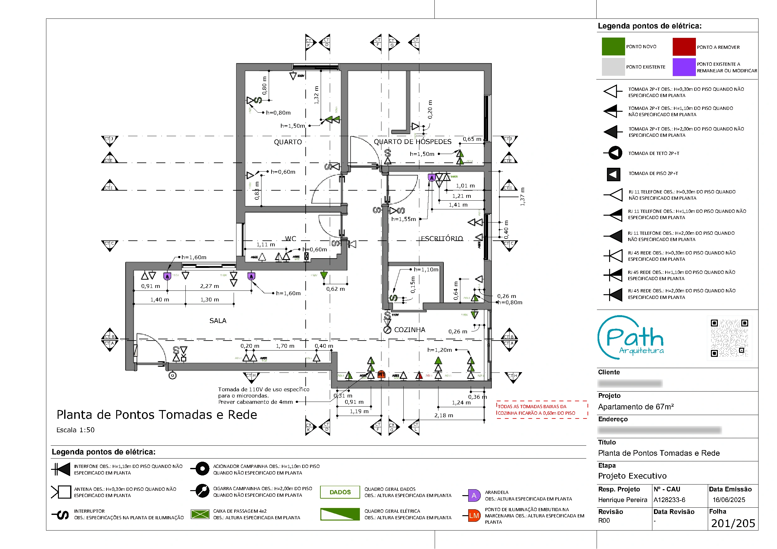 Folha de elétrica e dados do projeto executivo de Vila Madalena · 67 m²