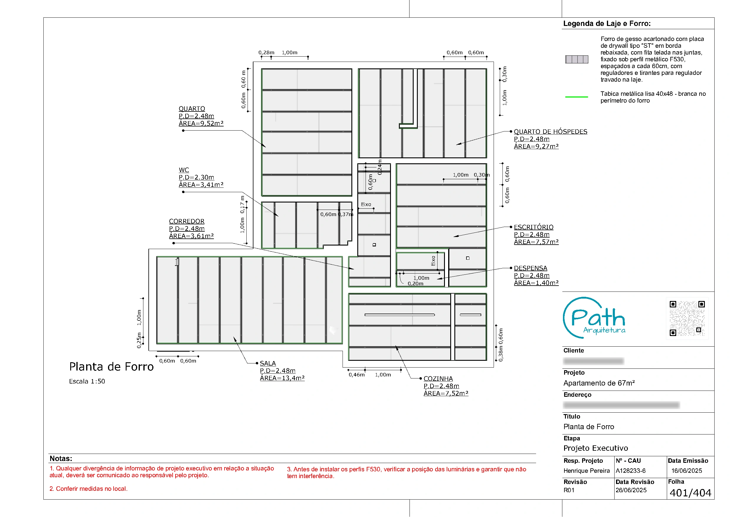 Folha de forro do projeto executivo de Vila Madalena · 67 m²