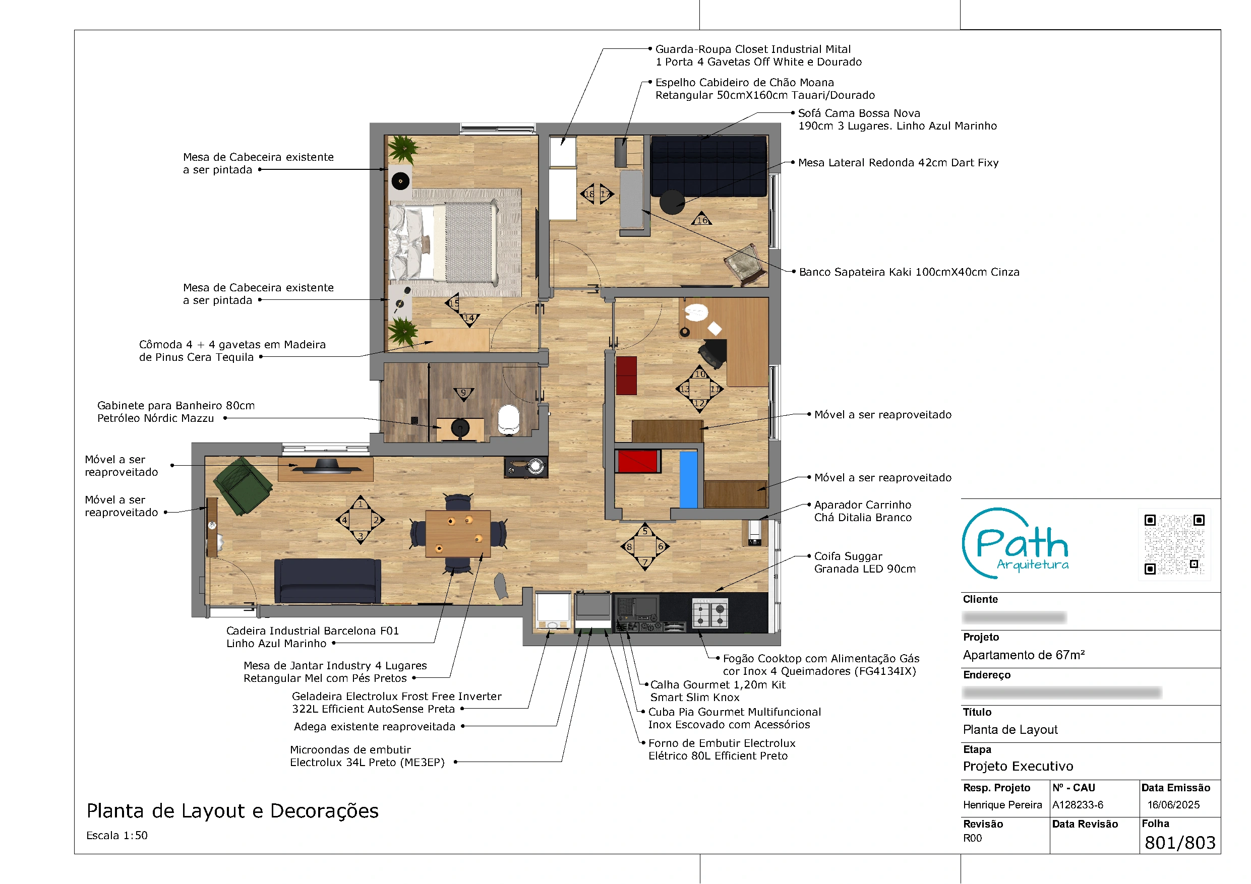 Folha de layout do projeto executivo de Vila Madalena · 67 m²