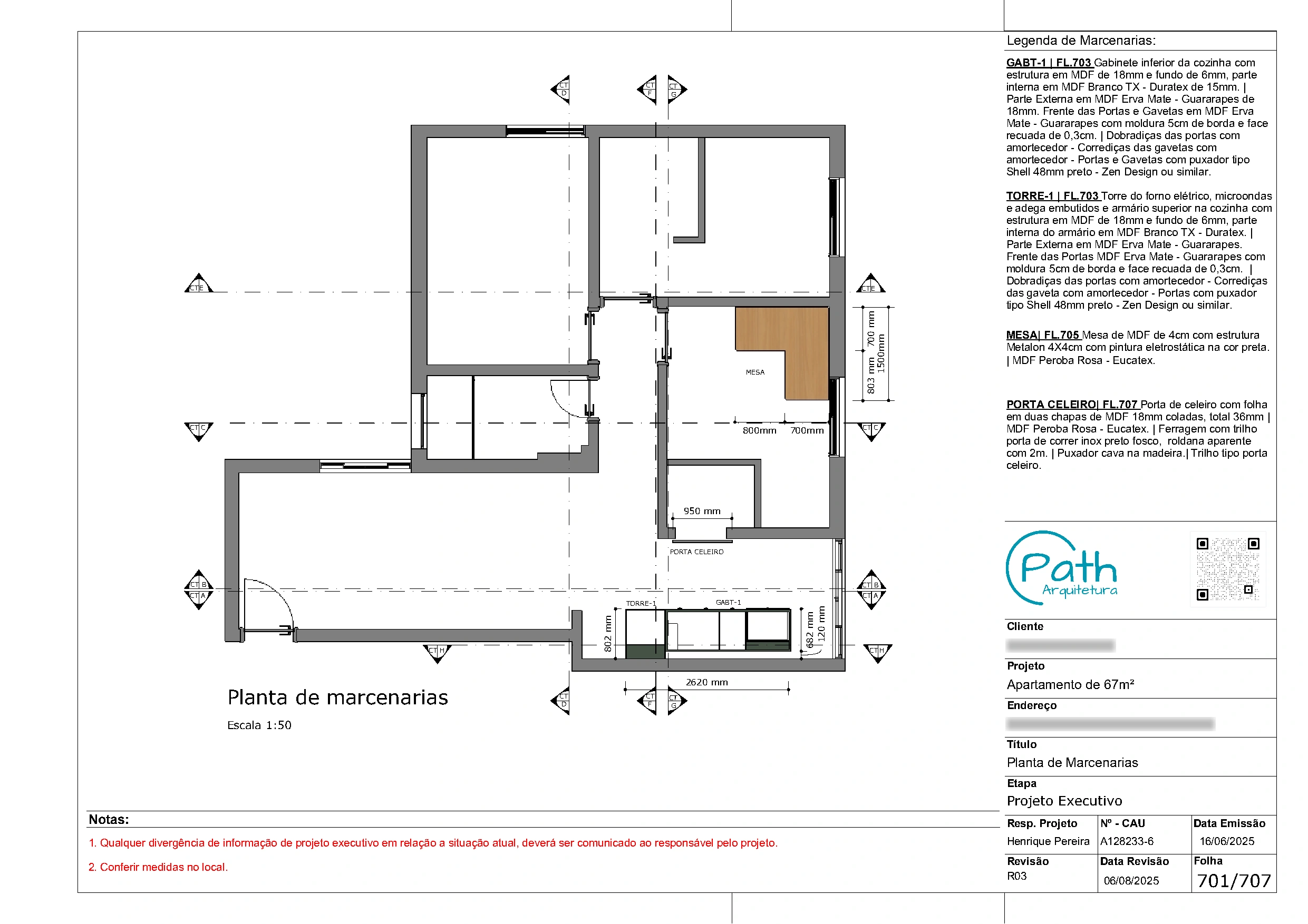 Folha de marcenaria do projeto executivo de Vila Madalena · 67 m²