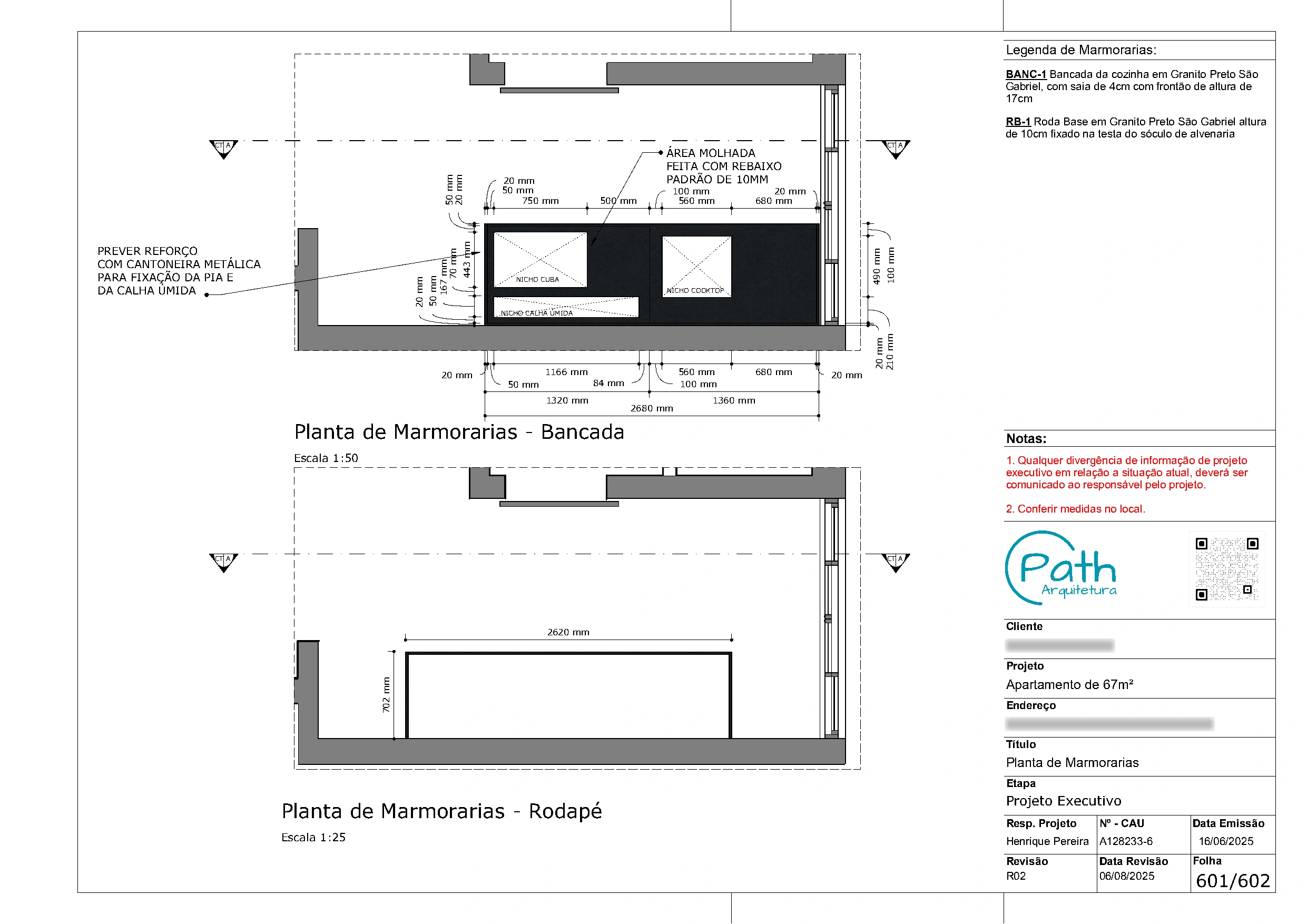 Folha de marmoraria do projeto executivo de Vila Madalena · 67 m²