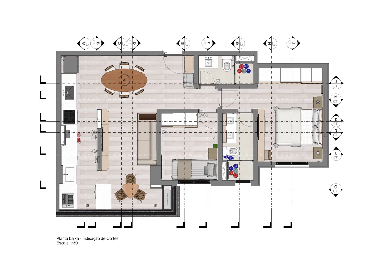 Planta do anteprojeto do apartamento de 69 metros quadrados